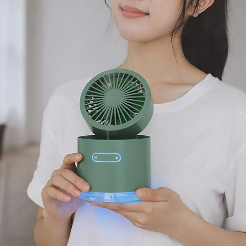 Mini Desk Fan with Air Cooling Mist Humidifier and LED Night Light