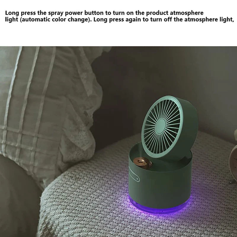 Mini Desk Fan with Air Cooling Mist Humidifier and LED Night Light
