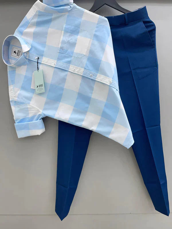 Fashionable Men’s Box Check Shirt Paired with Trouser Combo for Stylish Casual and Office Wear