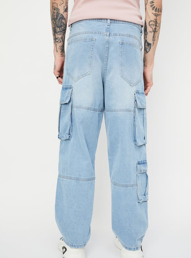Everyday Casual Men’s Washed Cargo Jeans with Loose-Fit Silhouette and Practical Pockets