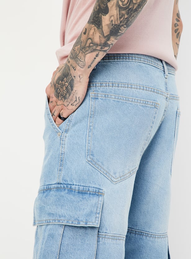 Everyday Casual Men’s Washed Cargo Jeans with Loose-Fit Silhouette and Practical Pockets
