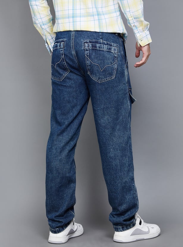 Relaxed Style Washed Madrid Cargo Jeans Regular Straight Fit with Multiple Pockets