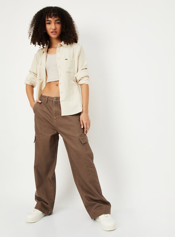 Casual and Fashionable Solid Cargo Jeans for Women for Office and Outings