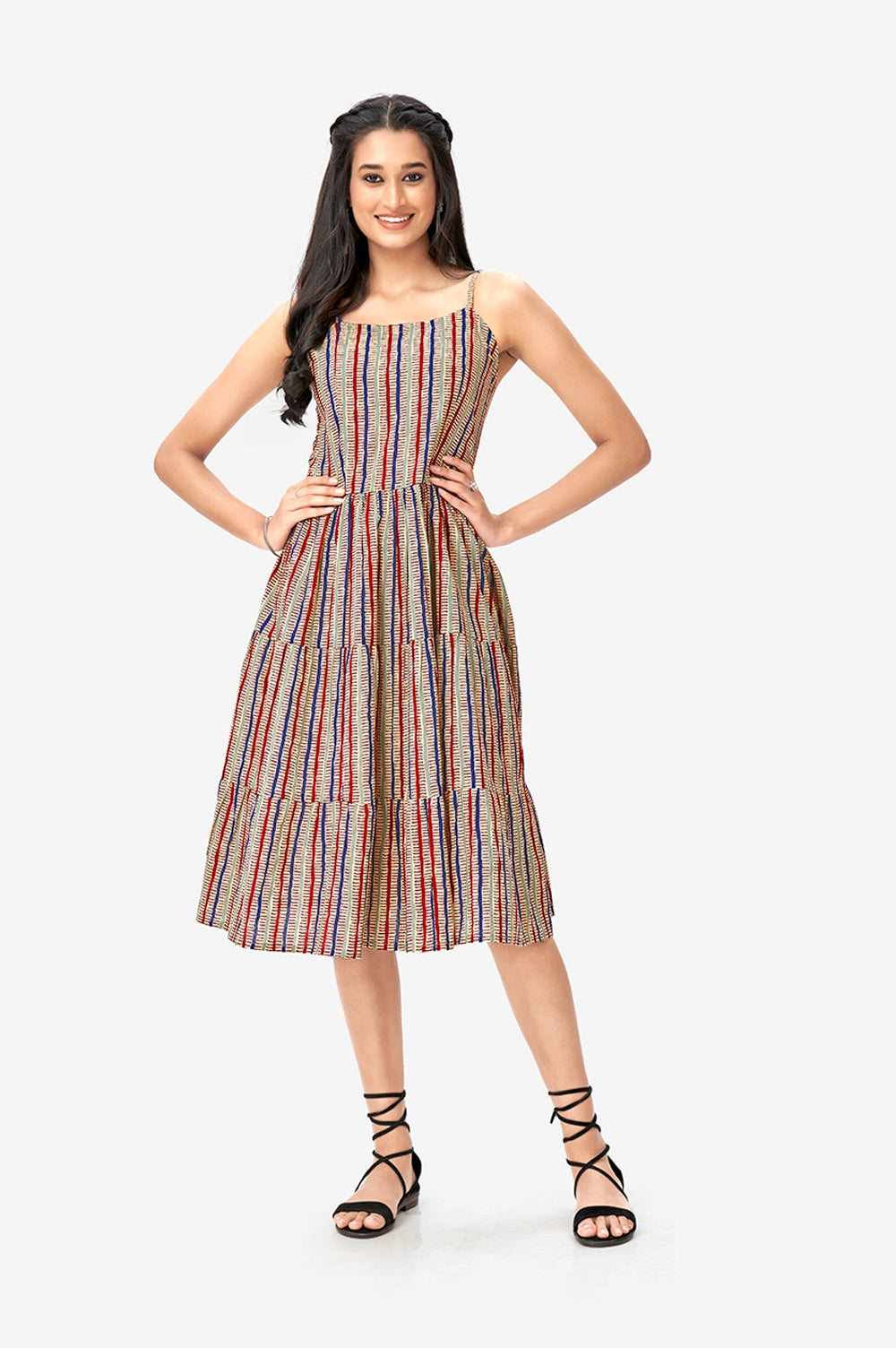 Fashionable Women’s Aztec Print Maxi Dress with Vertical Stripes and Comfortable Fit