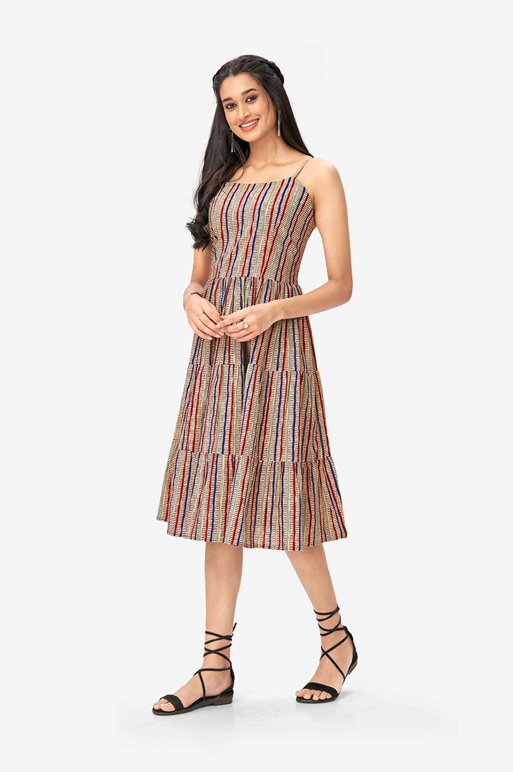 Fashionable Women’s Aztec Print Maxi Dress with Vertical Stripes and Comfortable Fit
