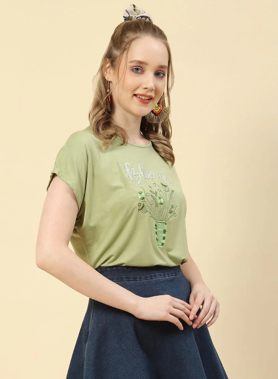 Vibrant Green Embroidered Top for Women Weekend & Party Outings