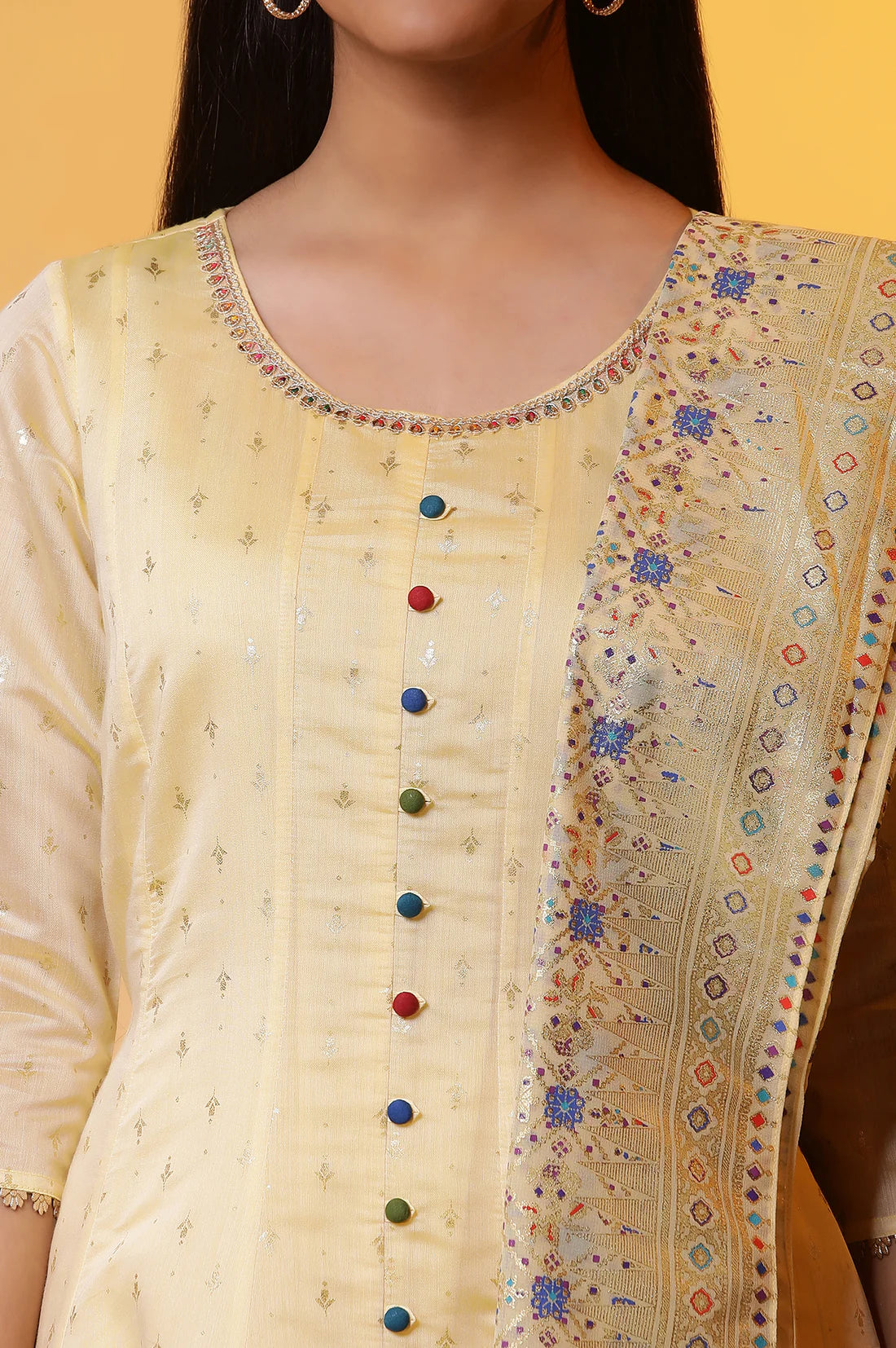 Trendy Yellow Embellished Anarkali Kurta, Tights, and Dupatta Set for Women’s Wedding, Party, and Festive Celebrations