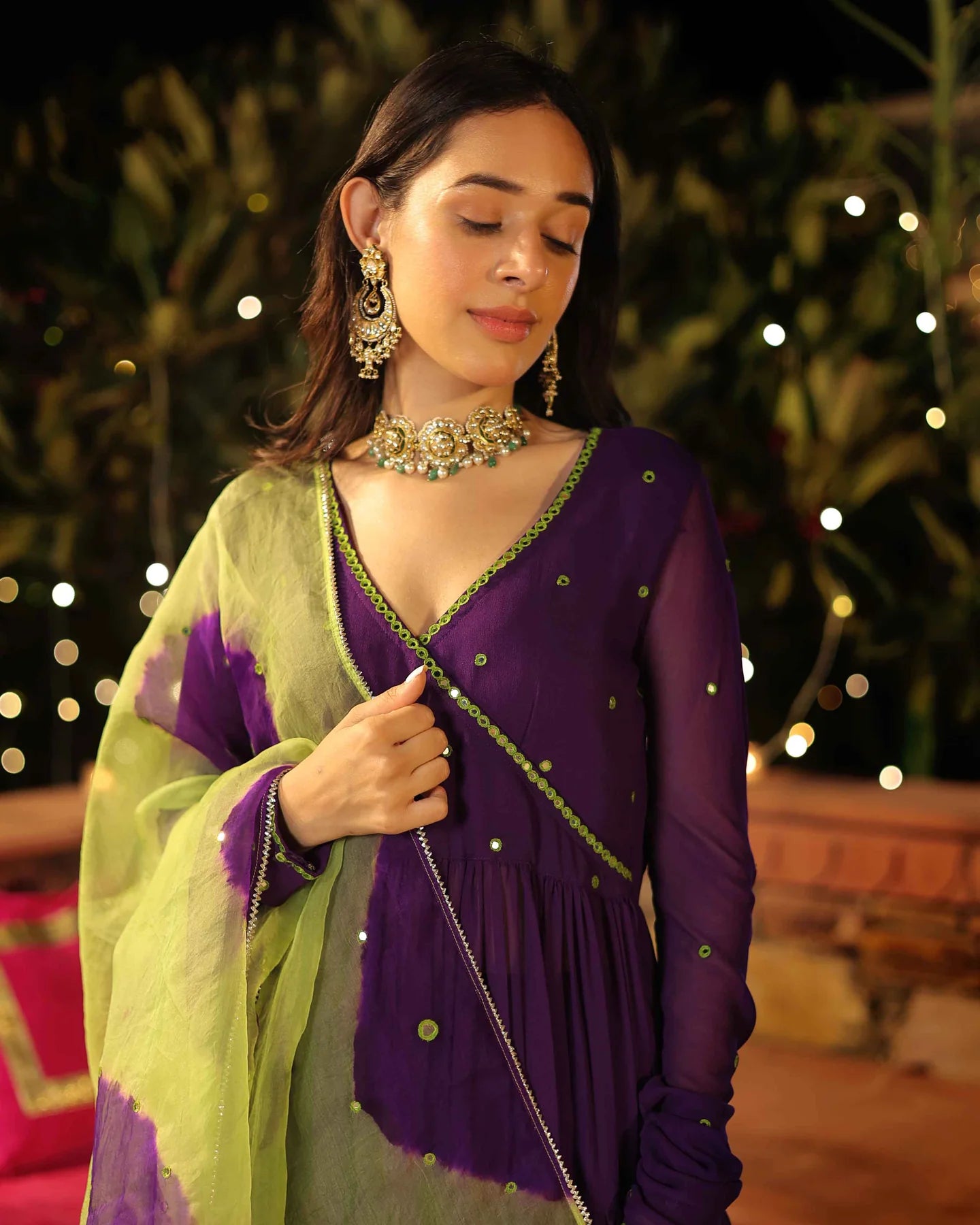 Traditional Purple Georgette Suit Set with Mirror Embroidery