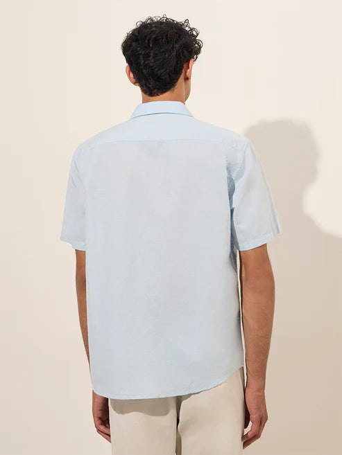 Men’s Light Blue Relaxed Fit Cotton-Blend Shirt for Office & Casual Wear
