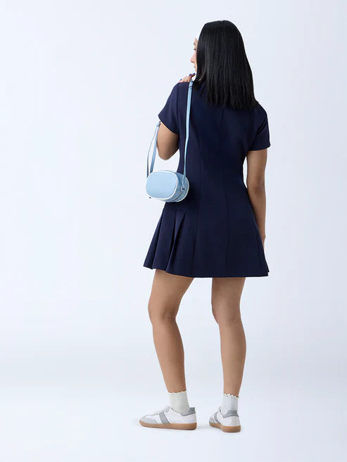 Chic Women’s Solid Navy Shirt Dress with Minimalist Styling and Button Detailing