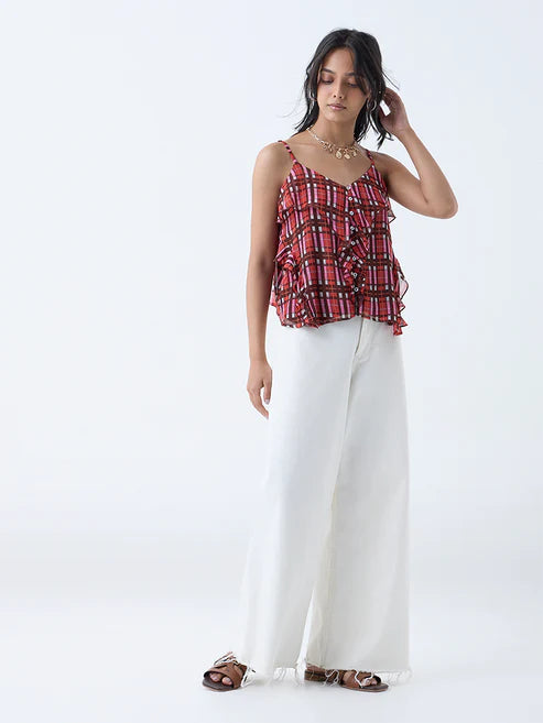 Casual Multicolour Checkered Top for Women Summer & Travel