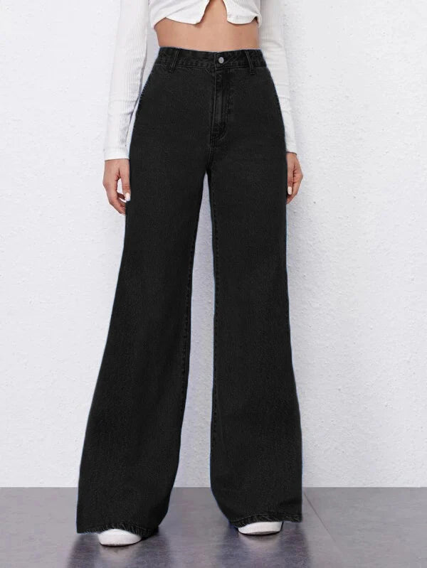 Women’s Black Relaxed Fit Stretch Mom Jeans for Street and Daily Fashion