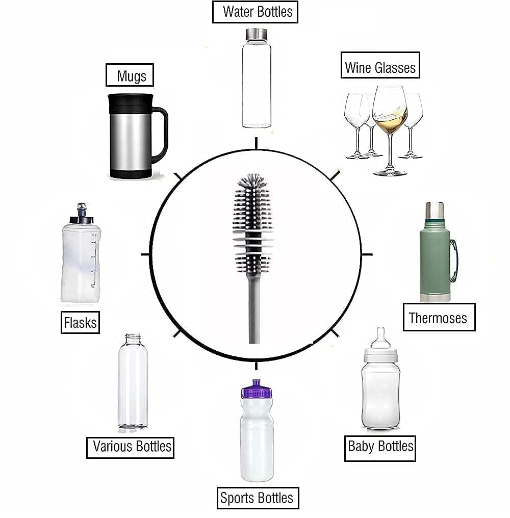 Long Handle Silicone Bottle Cleaning Brush for Water Bottles Glass and Containers