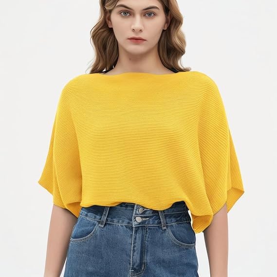 Comfortable Baggy Balloon Sleeve Ribbed Top for Women Work & Formal Wear