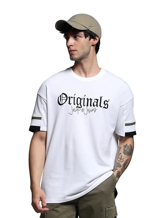 Bold Letter Print Cotton Oversized T-Shirt for Men Weekend & Party Wear
