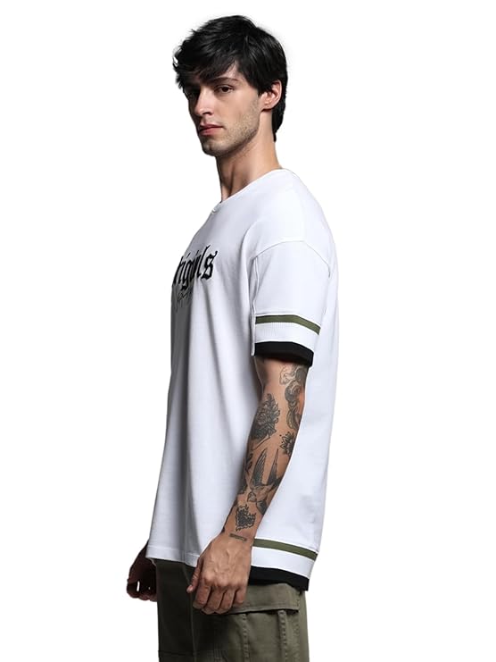 Bold Letter Print Cotton Oversized T-Shirt for Men Weekend & Party Wear