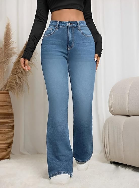 Classic Women’s High Waisted Flared Jeans Bell Bottom Bootcut Pants with Comfortable Stretch Denim Fabric