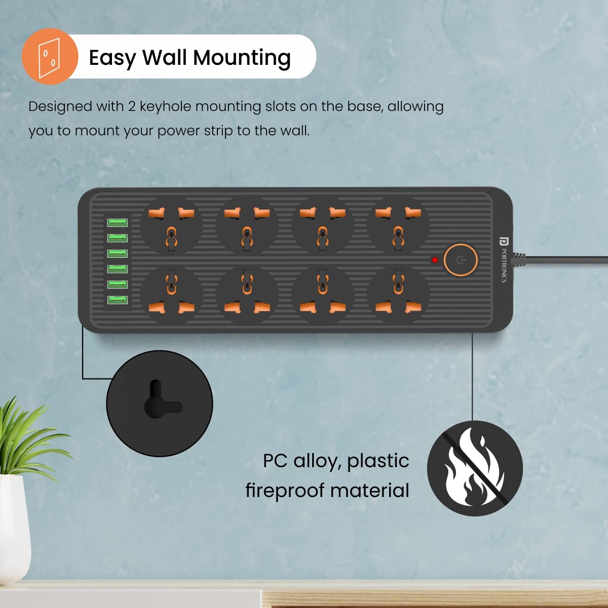 Extension Power Strip 2500W for Home and Office with 3M Cord