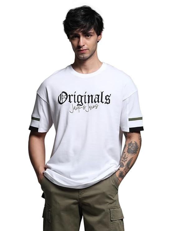 Bold Letter Print Cotton Oversized T-Shirt for Men Weekend & Party Wear