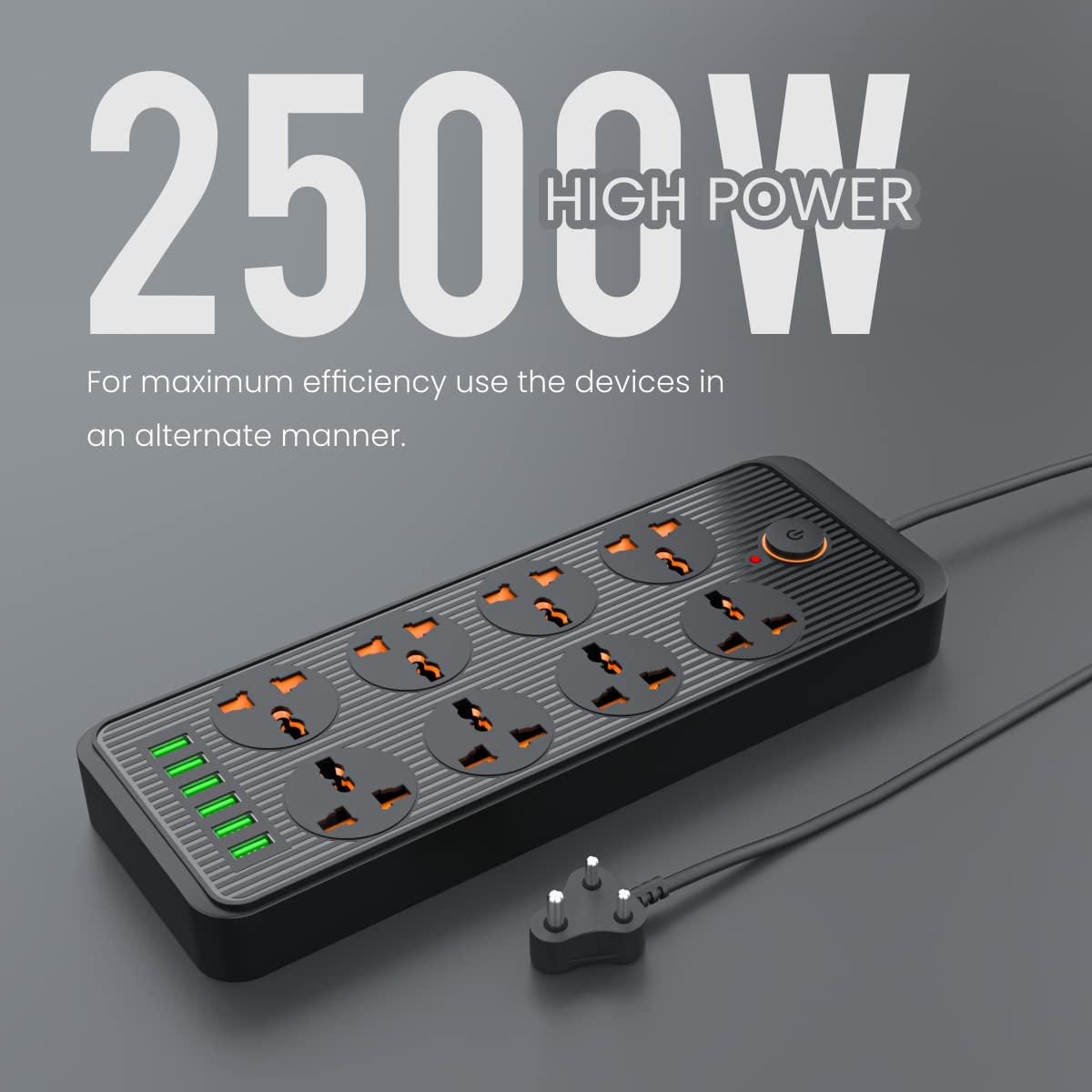 Extension Power Strip 2500W for Home and Office with 3M Cord