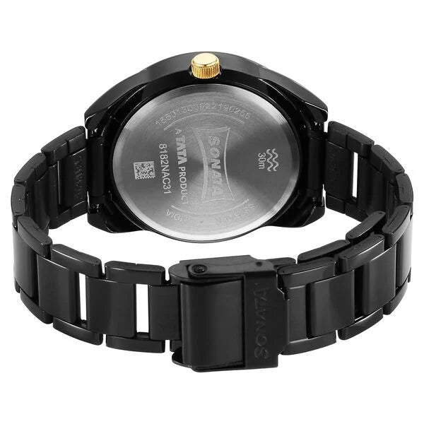 Fashionable Black Dial Watch with Multifunction Features and Stainless Steel Bracelet