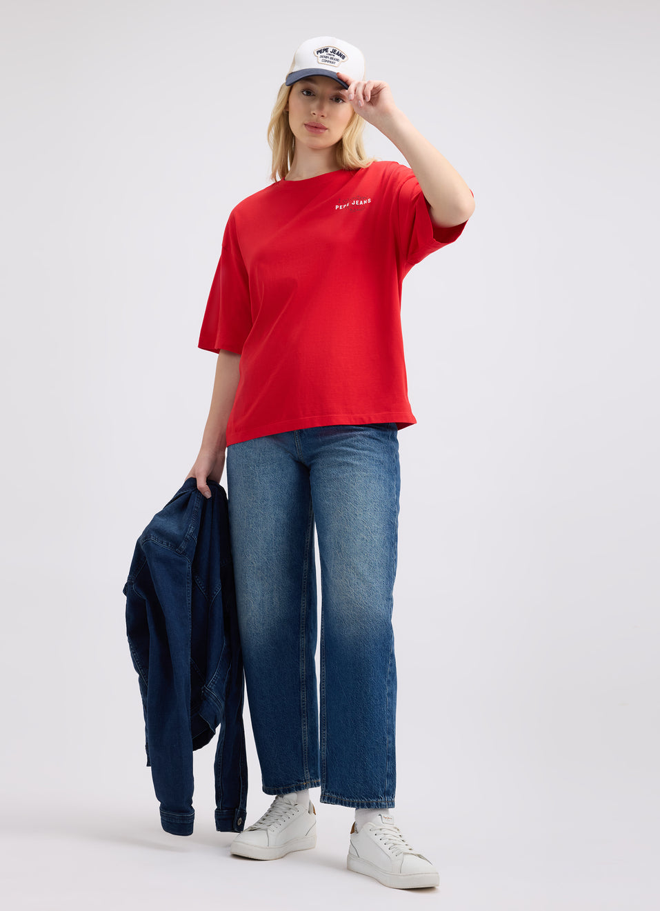 Red Back Print Relaxed Fit Short Sleeve T-Shirt for Women