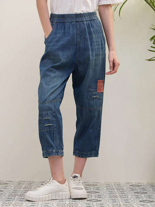Wide Leg Cargo Jeans for Women Featuring Two Tone Design