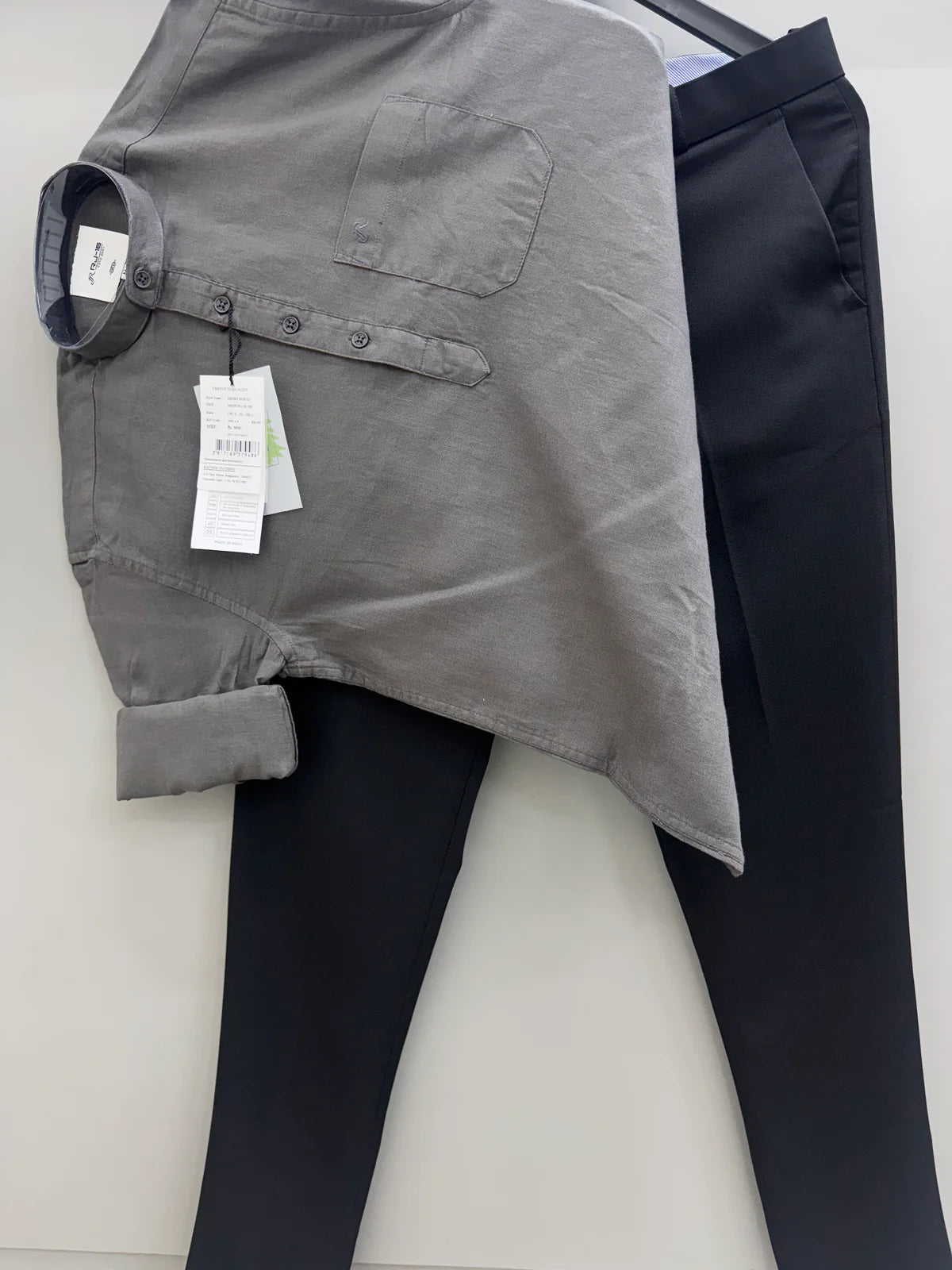 Stylish Short Kurta Charcoal Grey with Black Formal Pant Men’s Traditional Outfit