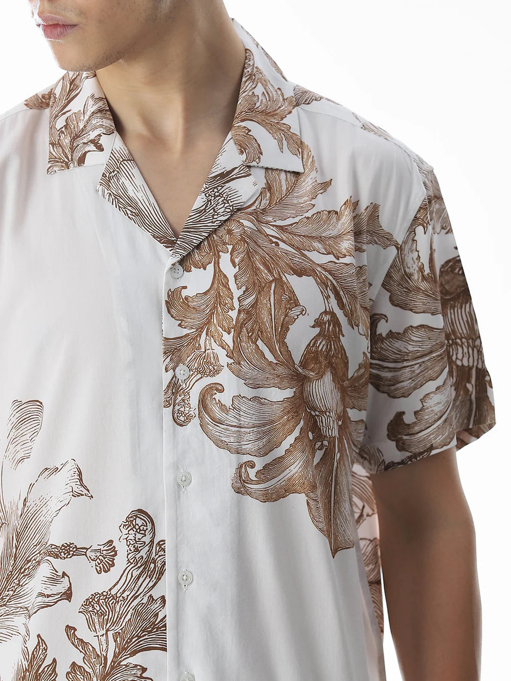 Classic White Floral Printed Comfort Fit Shirt for Everyday Wear