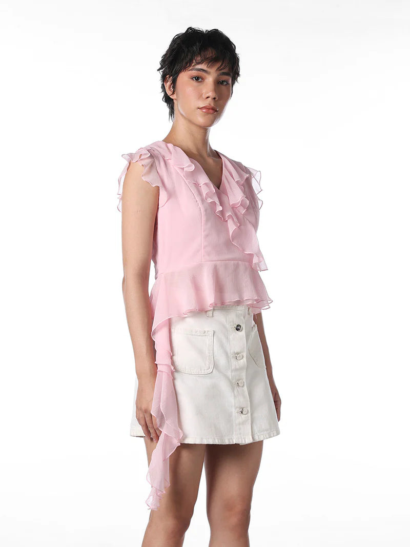 Chic Pink Frill Detail Top for Women Perfect for Summer and Parties
