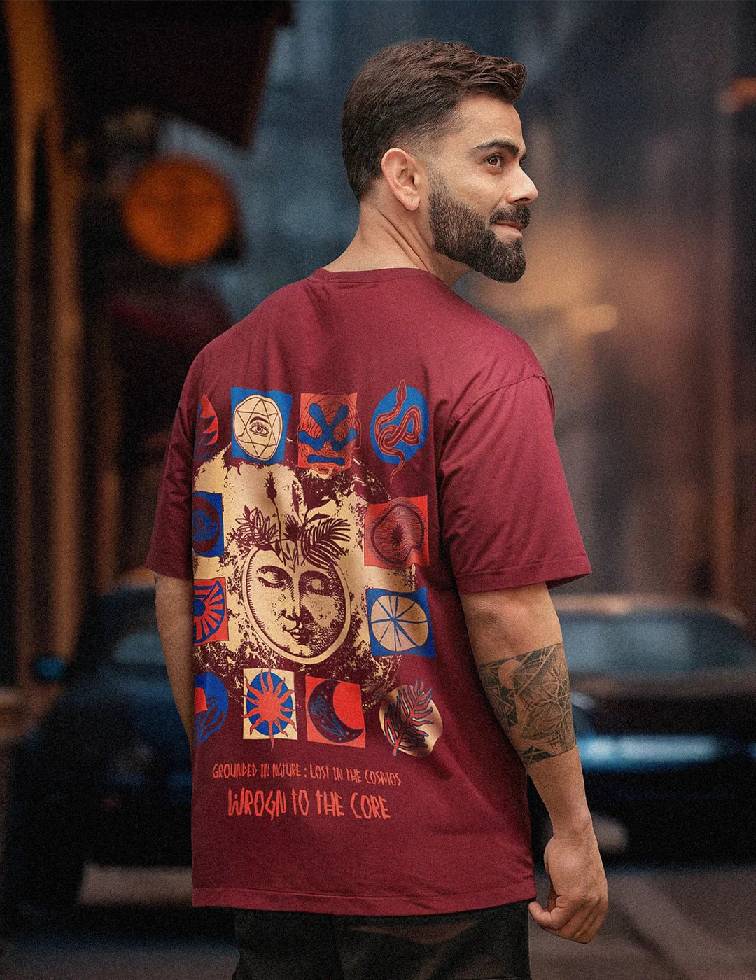 Maroon Back Printed Zen Graphic T-Shirt Comfortable Wear