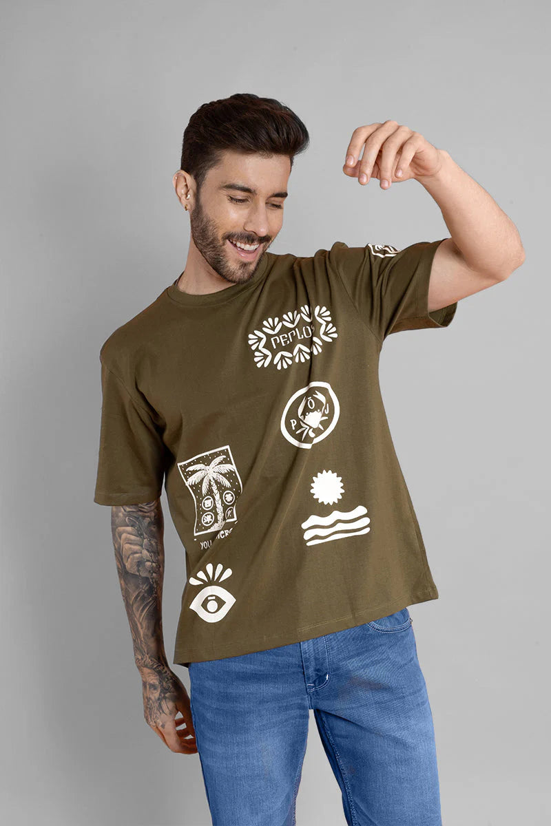 Casual Dark Green Cotton Tee for Men Daily & Leisure Wear