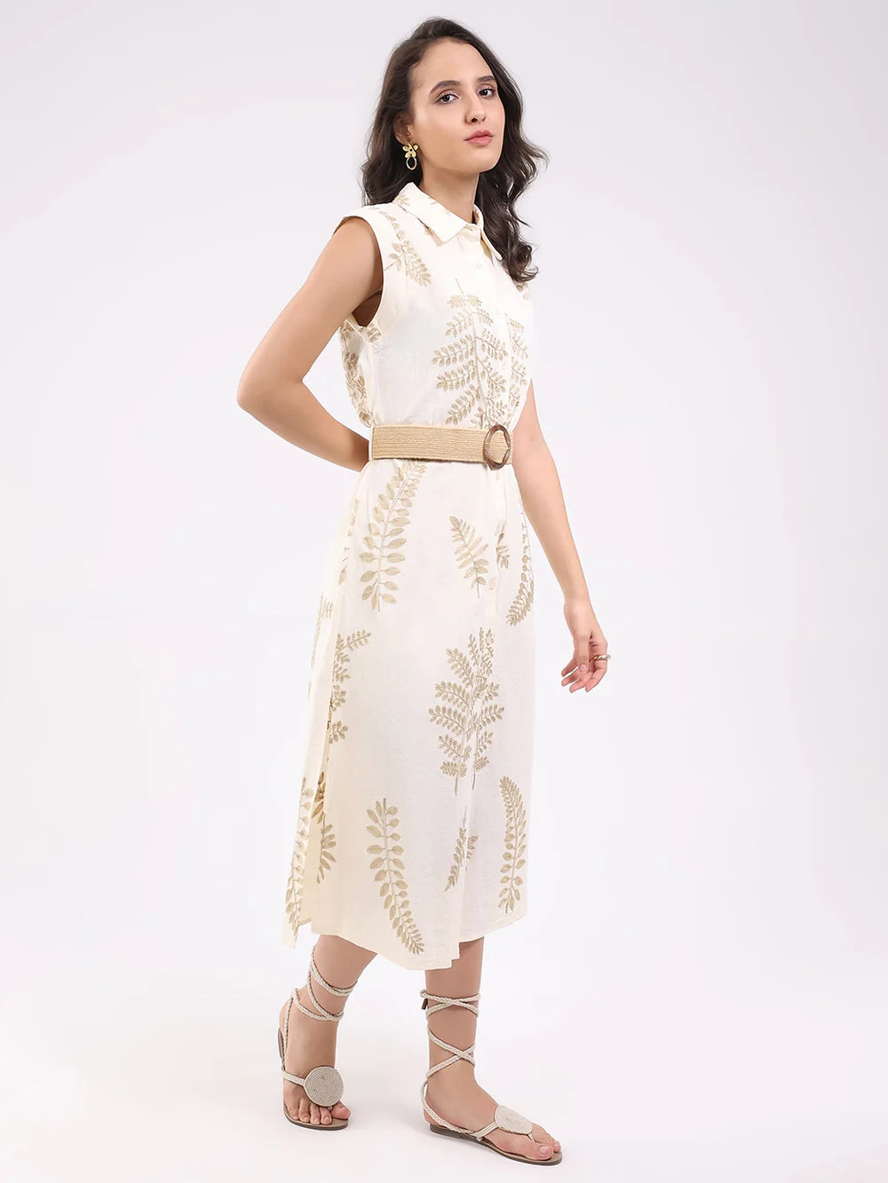 Classy Beige Embroidered Shirt Dress for Women’s Everyday and Office Wear