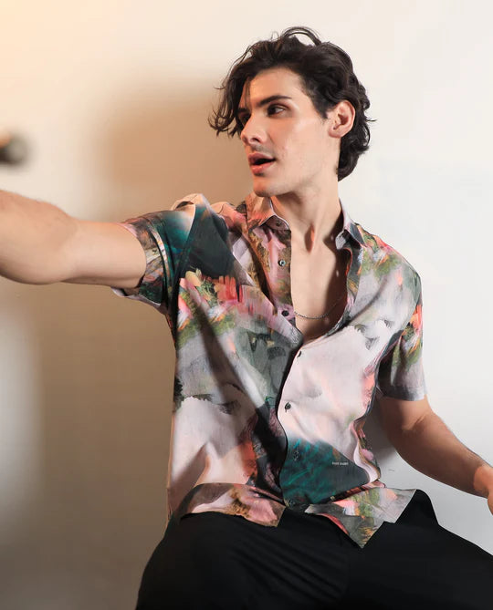 Men’s Green Abstract Printed Shirt Comfortable Regular Fit
