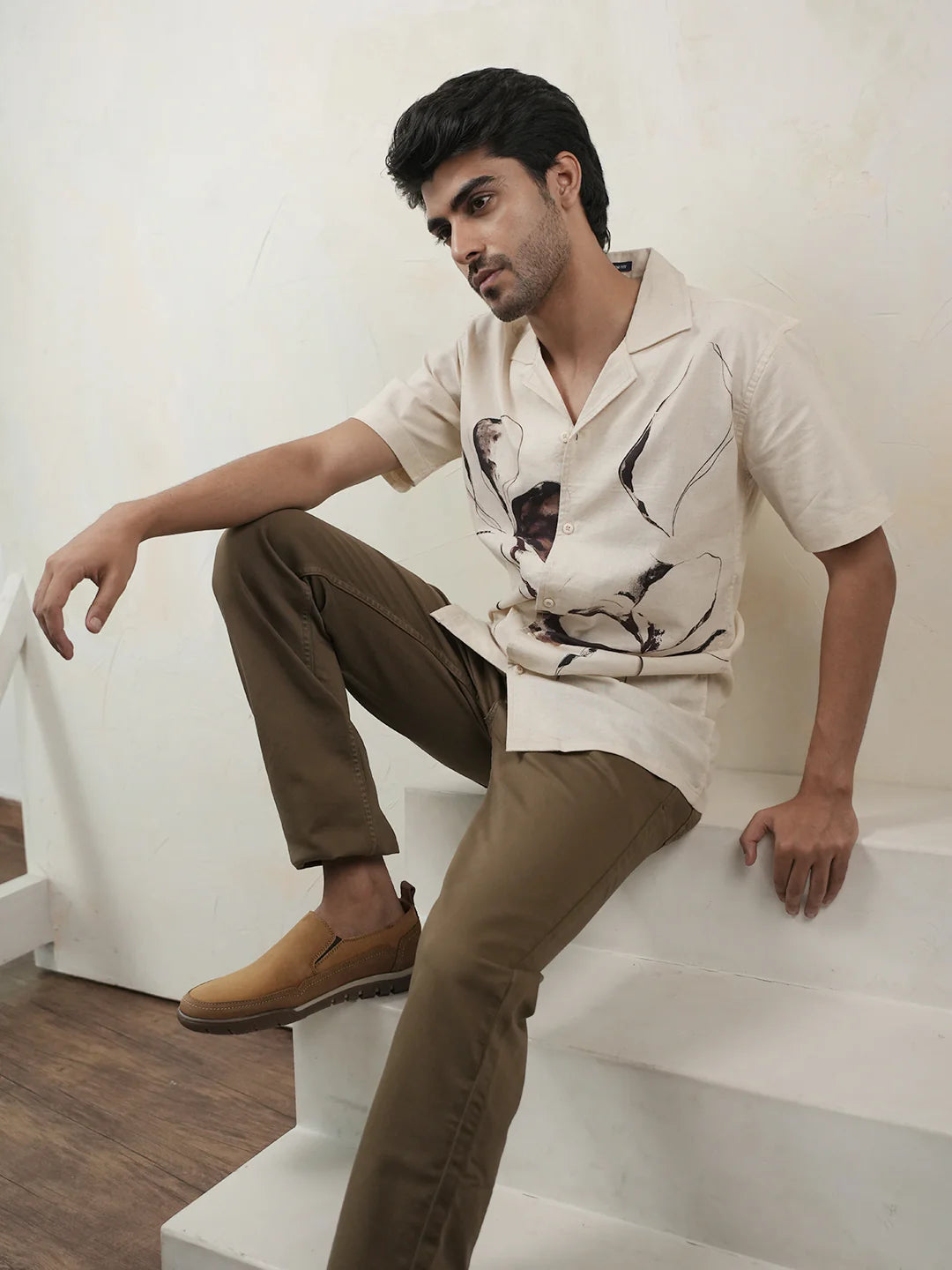 Fashionable Beige Panel Printed Shirt for Men Casual Outfits