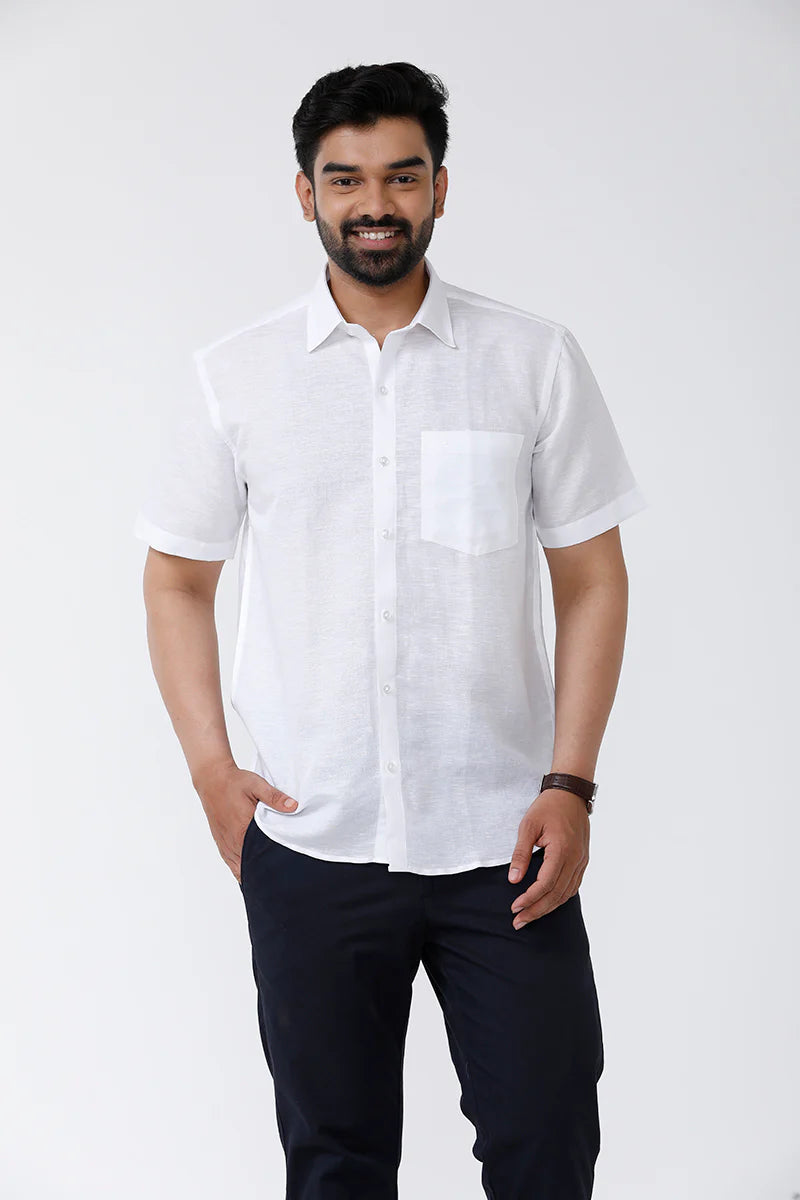 Fashionable White Linen-Cotton Shirt for Men Casual & Party Wear