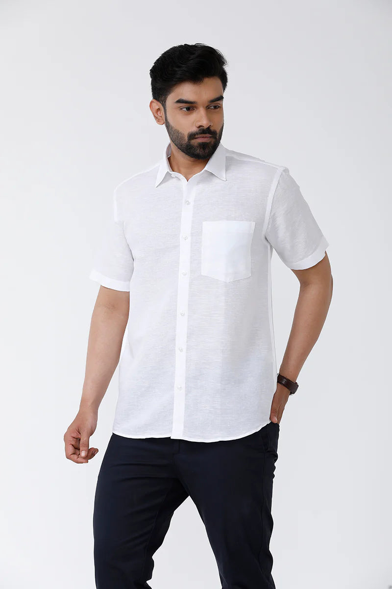 Fashionable White Linen-Cotton Shirt for Men Casual & Party Wear