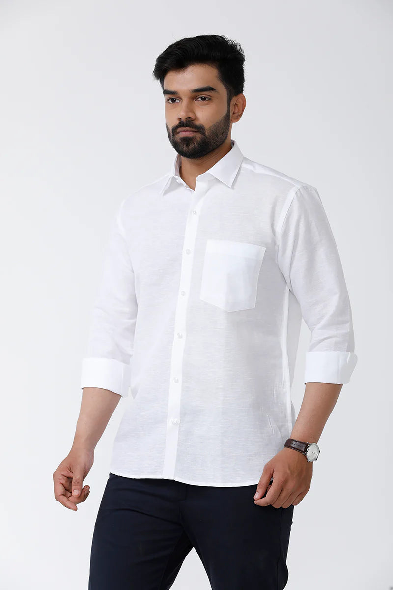 Fashionable White Linen-Cotton Shirt for Men Casual & Party Wear