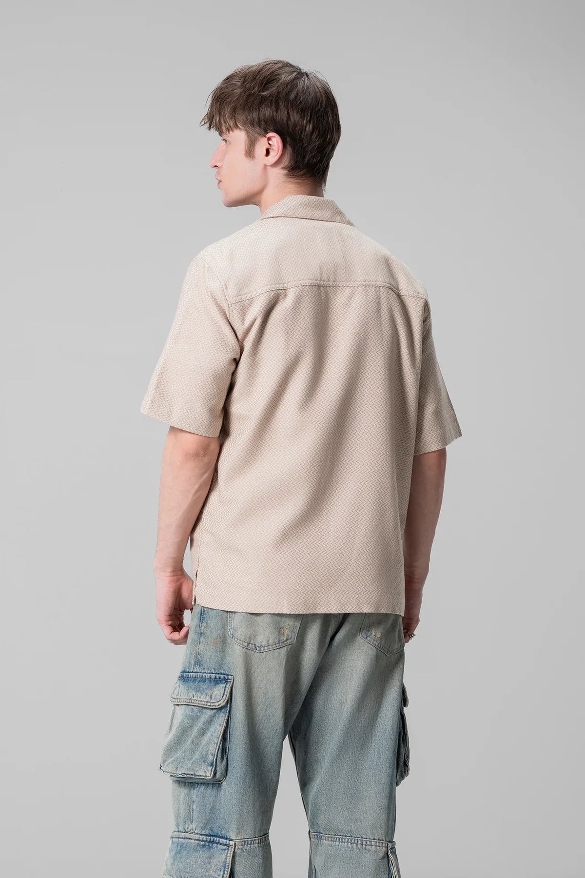 Unisex Beige Casual Shirt Textured Design Comfortable Fit