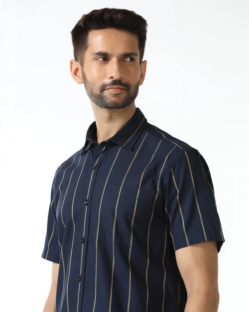Lightweight Half Sleeve Navy Stripe Shirt for Men Travel & Daily Wear
