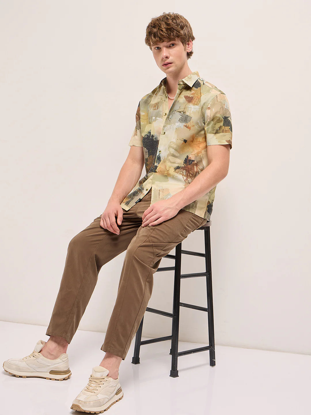 Soft Relaxed Fit Shirt with Multicolor Abstract Design