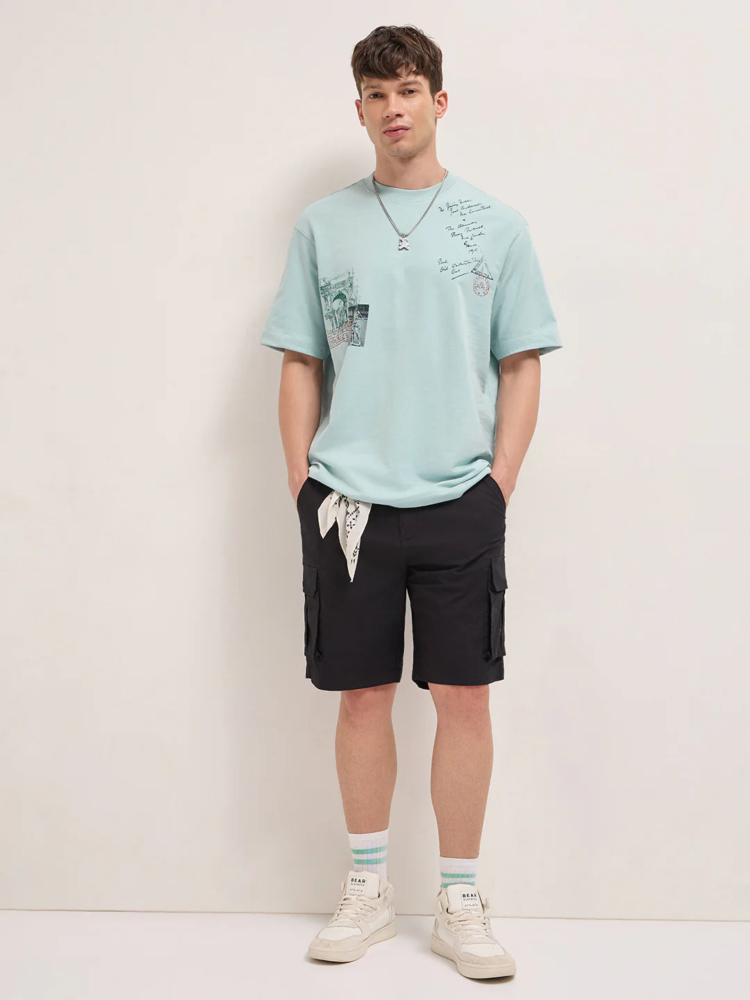 Stylish Casual T-Shirt for Men Light Mint Green Crew Neck Graphic Back Print