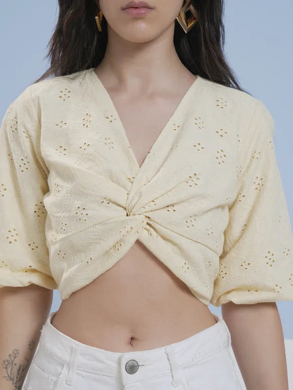 Vibrant Yellow Embroidered Top for Women Weekend & Party Outings