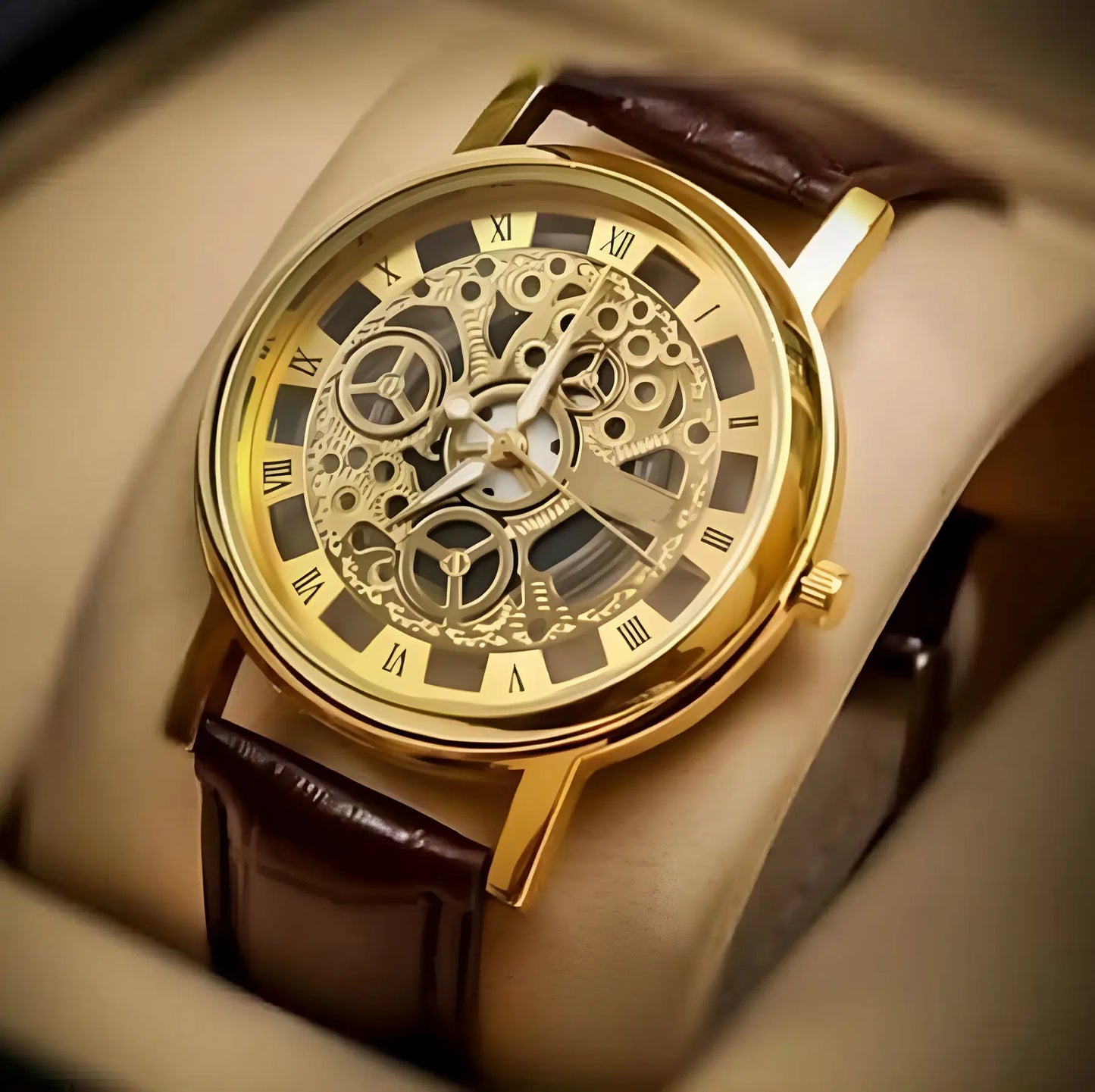 Fashionable Women’s Brown Leather Analog Watch Sleek Durable Wristwatch