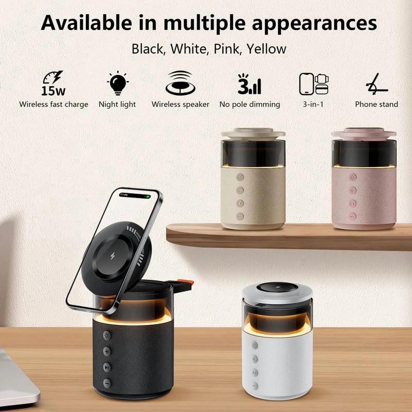 Wireless Charging Device with Bluetooth Speaker and Bedside Lamp