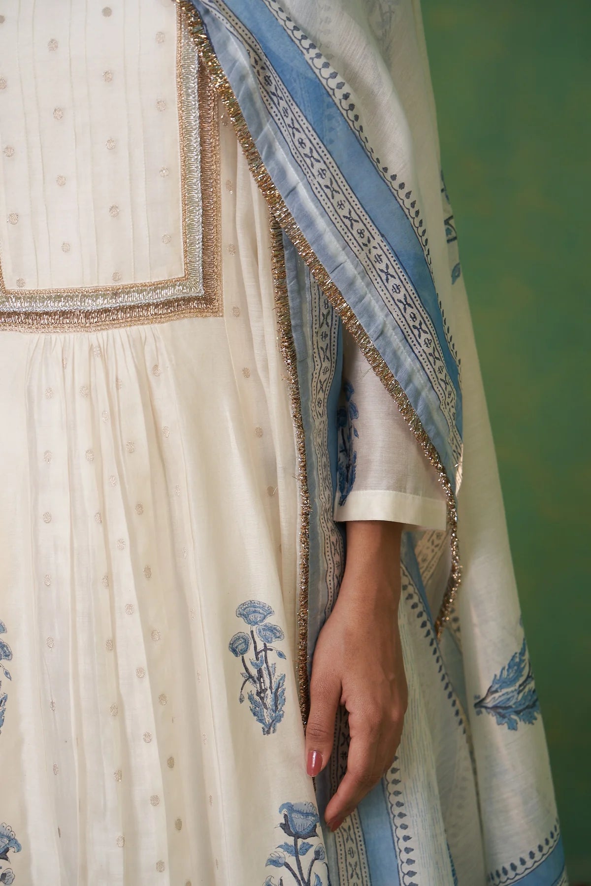 Elegant Women’s Anarkali Set in Off White with Handblock Prints for Festive and Evening Wear