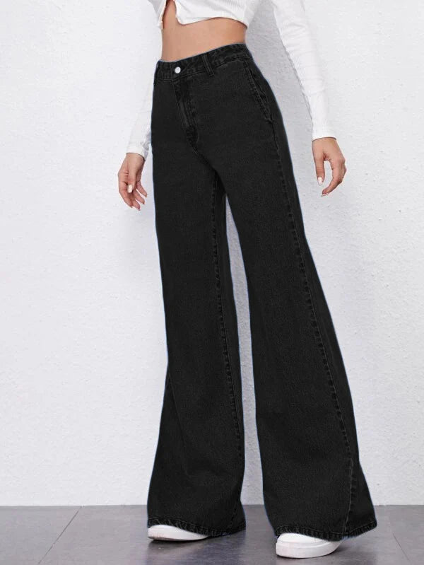 Women’s Black Relaxed Fit Stretch Mom Jeans for Street and Daily Fashion