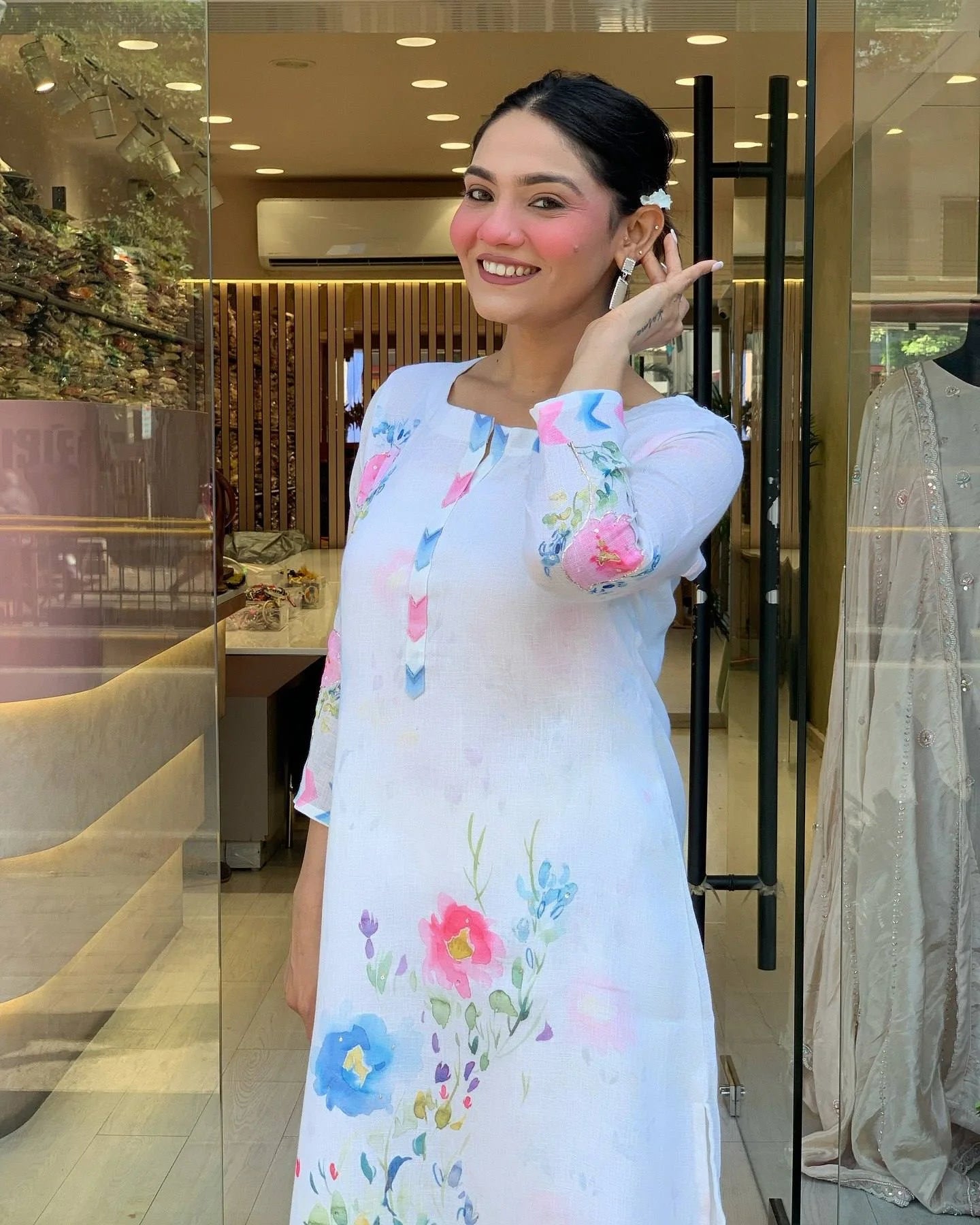 Elegant White Linen Kurti Set with Intricate Embroidery for Women’s Special Occasions and Gift Purpose