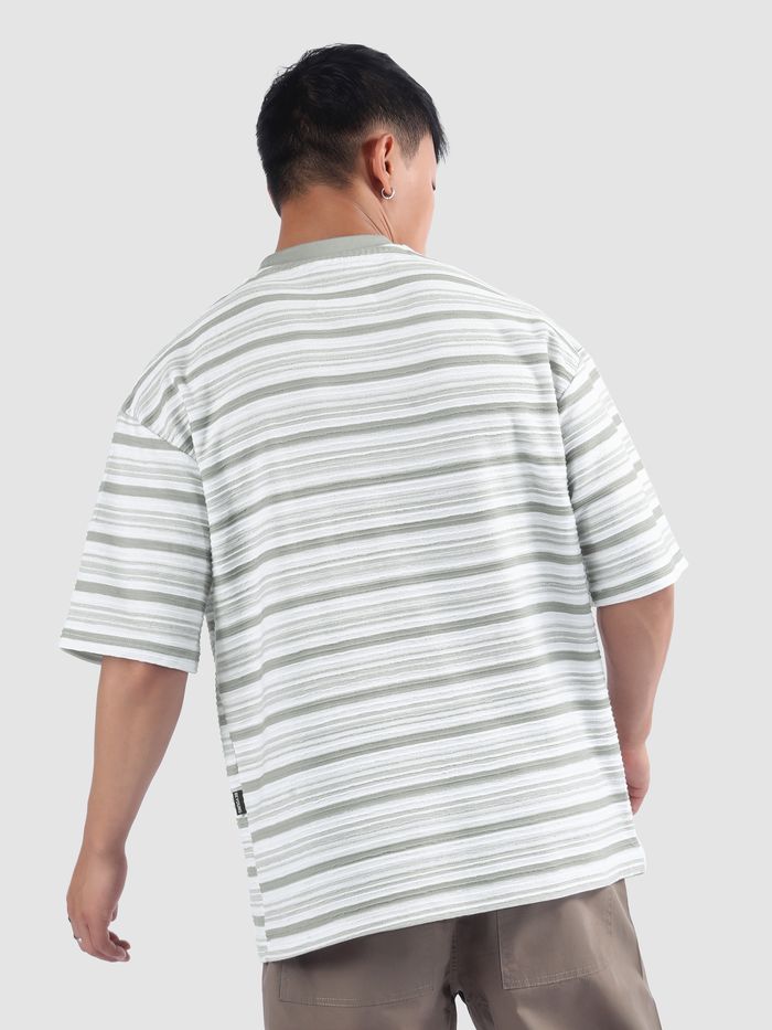 Men’s Relaxed Fit Grey Stripe Textured Oversized T-Shirt for Summer & Travel