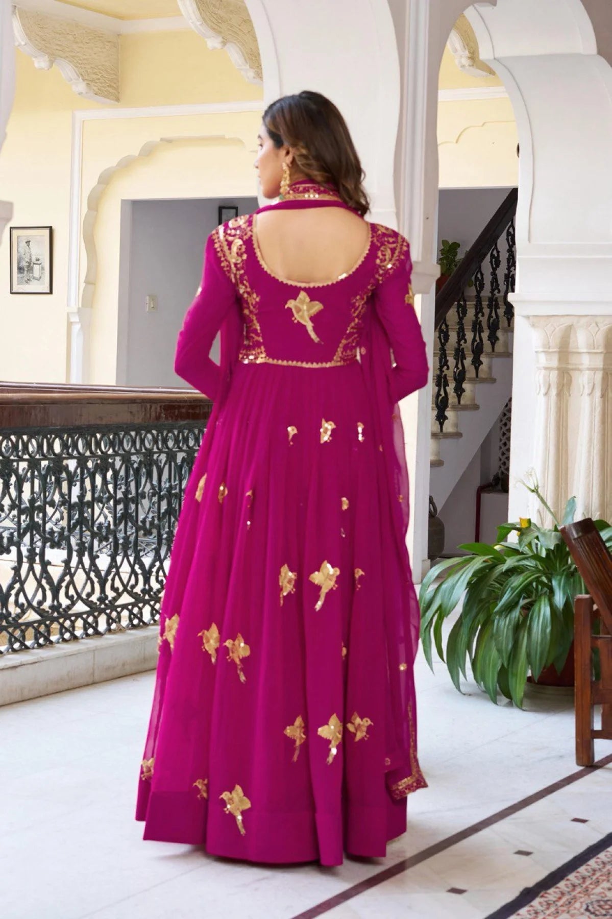 Sophisticated Magenta Embroidered Anarkali Gown Set with Dupatta for Women for Weddings and Receptions